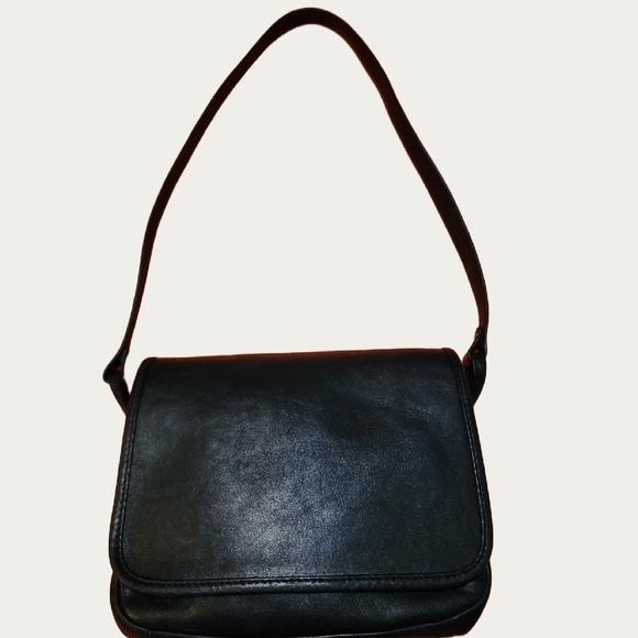 GANSON True Navy Blue Classic Flap Leather Shoulder BAG EUC - Picture 2 of 12